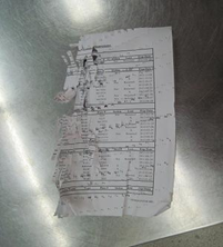 Sample of document still legible after shredding