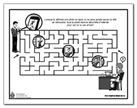 Vignette de la feuille d’activité labyrinthe, décrite dans la version textuelle qui suit immédiatement.