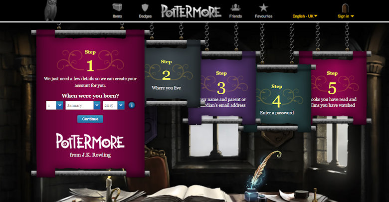 Pottermore.com (Parental Control) image.