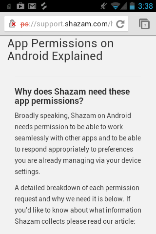 Shazam on Android permissions explained
