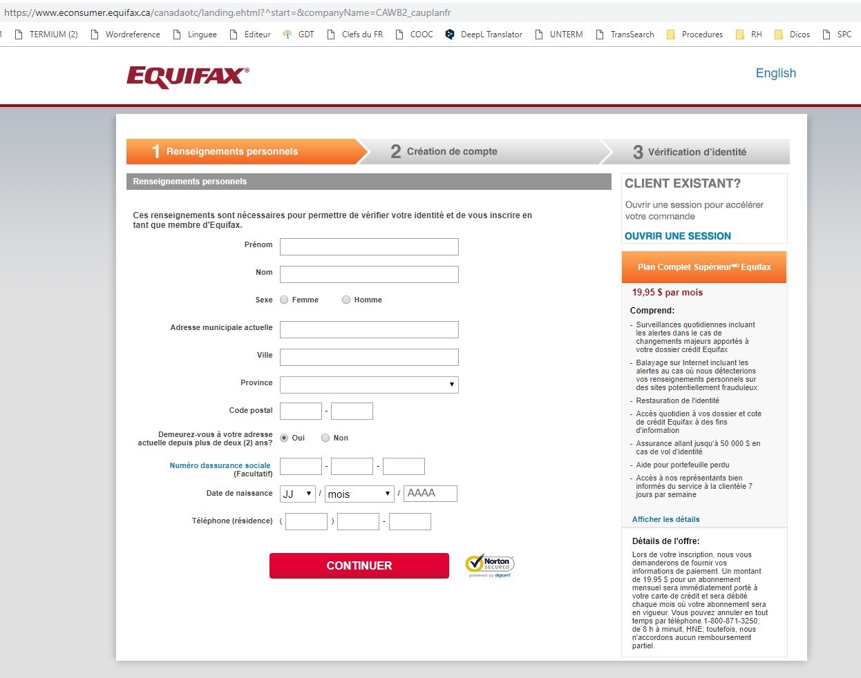 Figure 2. Une capture d’écran du portail GCS d’Equifax sur le site Equifax.ca, tel que décrit au paragraphe 102.