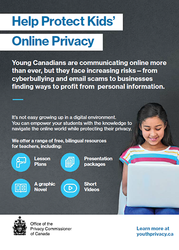 Printable information card:  Help Protect Kids’ Online Privacy. Description follows.