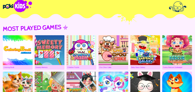 Figure 14 - Homepage of Poki Kids website intended for children under 16 (see description below)