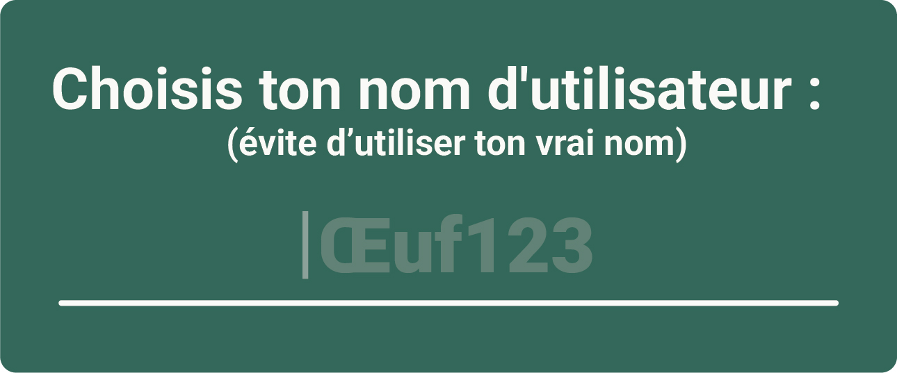 Cette image montre une invite à créer un nom d’utilisateur qui rappelle également aux utilisateurs de ne pas utiliser leur vrai nom. Version texte ci-dessous: