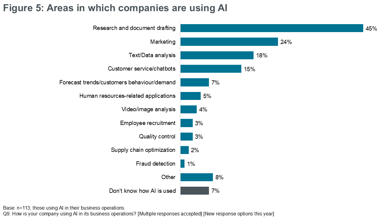 Figure 5: Areas in which companies are using AI