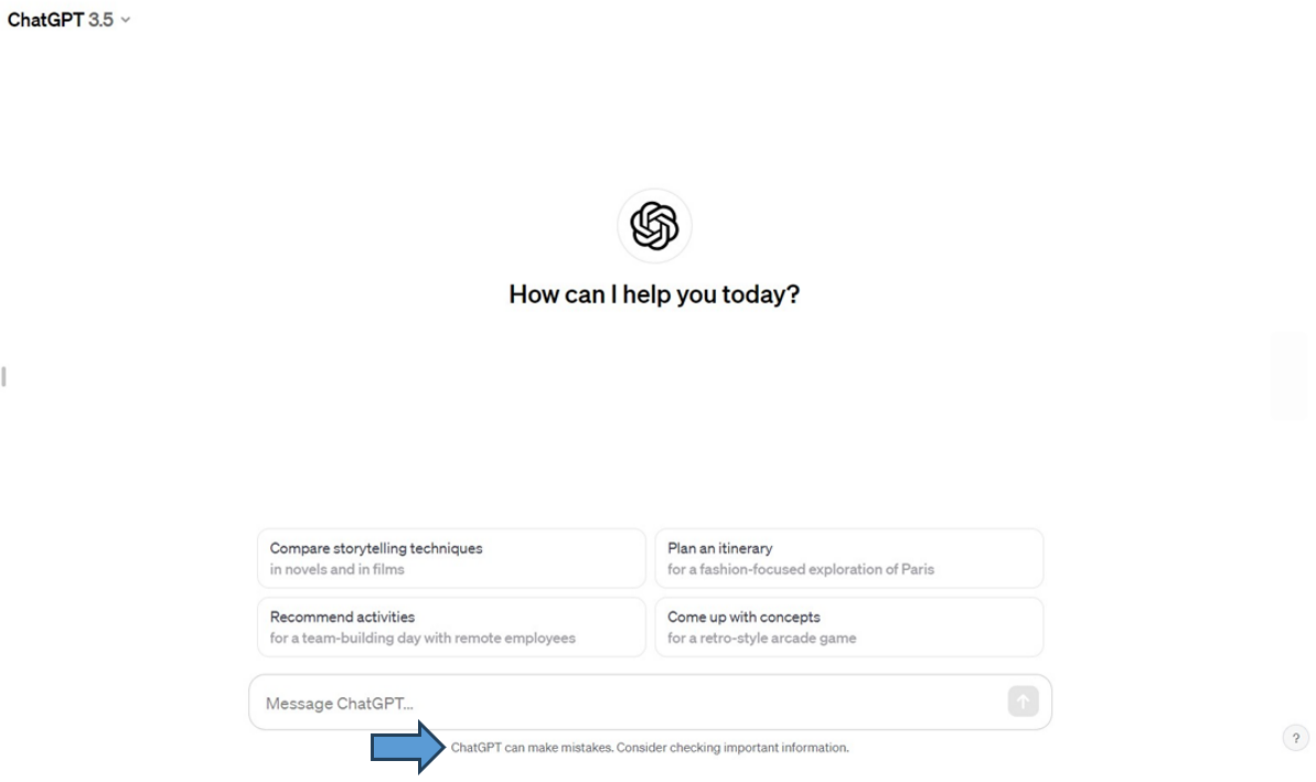 Figure 4.1 ChatGPT interface with accuracy disclaimer at the bottom